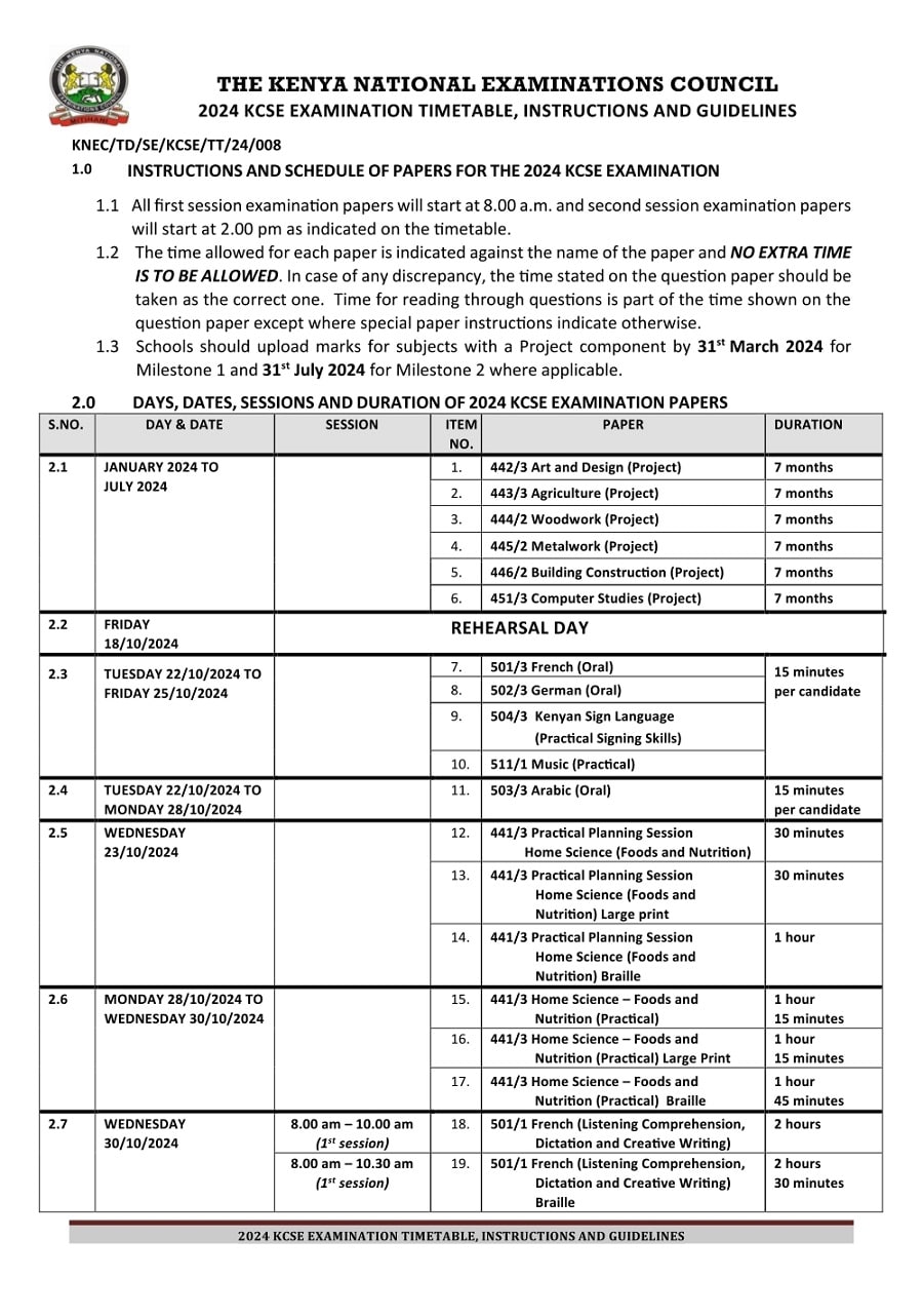 2024-KCSE Timetable